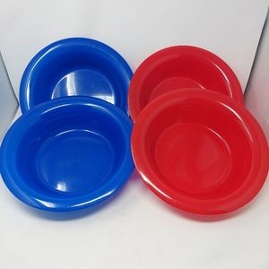 Red Blue Plastic Large Round Serving Bowls 4th Of July Dishwasher Safe Set of 4